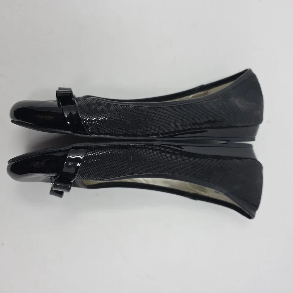 Anne Klein Tarly2 Flats Womens 8M Black Patent Bow iFlex Dress Shoes Ballet